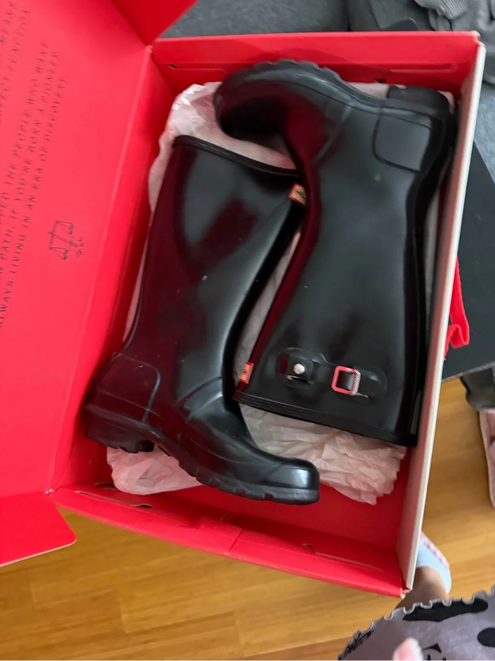 Hunter Gloss Black Tall Rain Boots with Logo Panel
